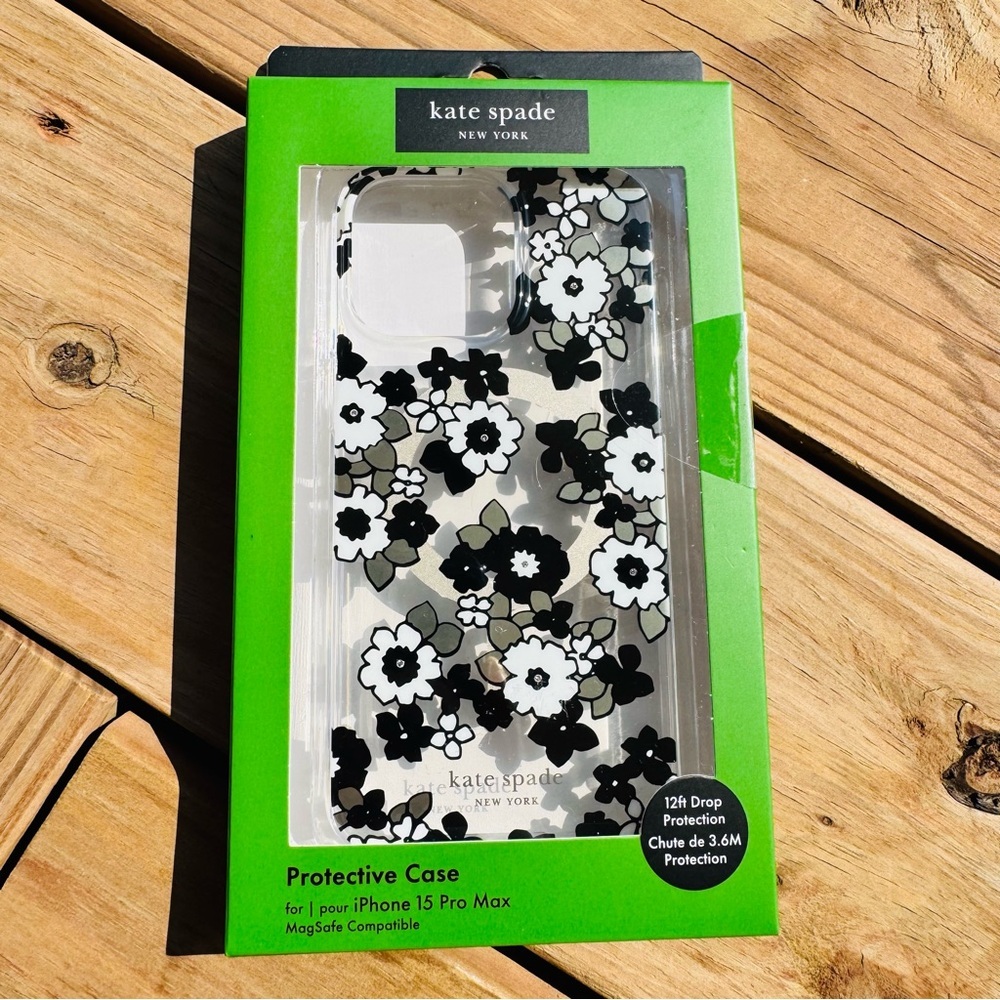 Kate Spade Black and White Floral Protective Case for iPhone 15 Pro Max